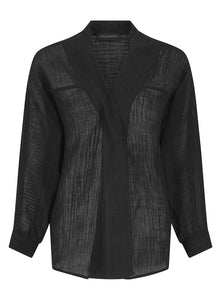 MARGOT - Black Crinkle Linen Sports Shirt