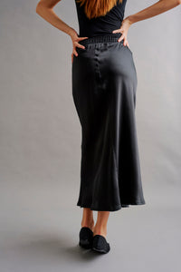 ELLA - Black Silk Drawstring Skirt