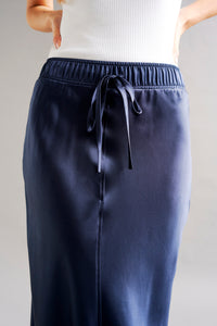 ELLA - Navy Silk Drawstring Skirt