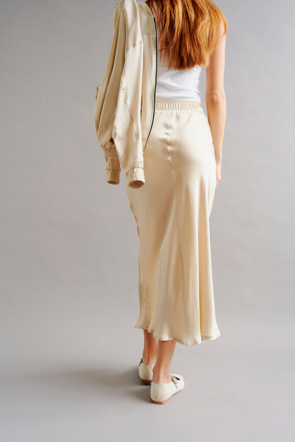 ELLA - Sand Silk Drawstring Skirt