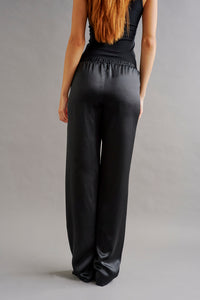 GRACE - Black Silk Drawstring Trouser
