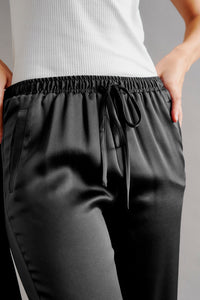 GRACE - Black Silk Drawstring Trouser