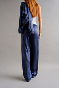 GRACE - Navy Silk Drawstring Trouser