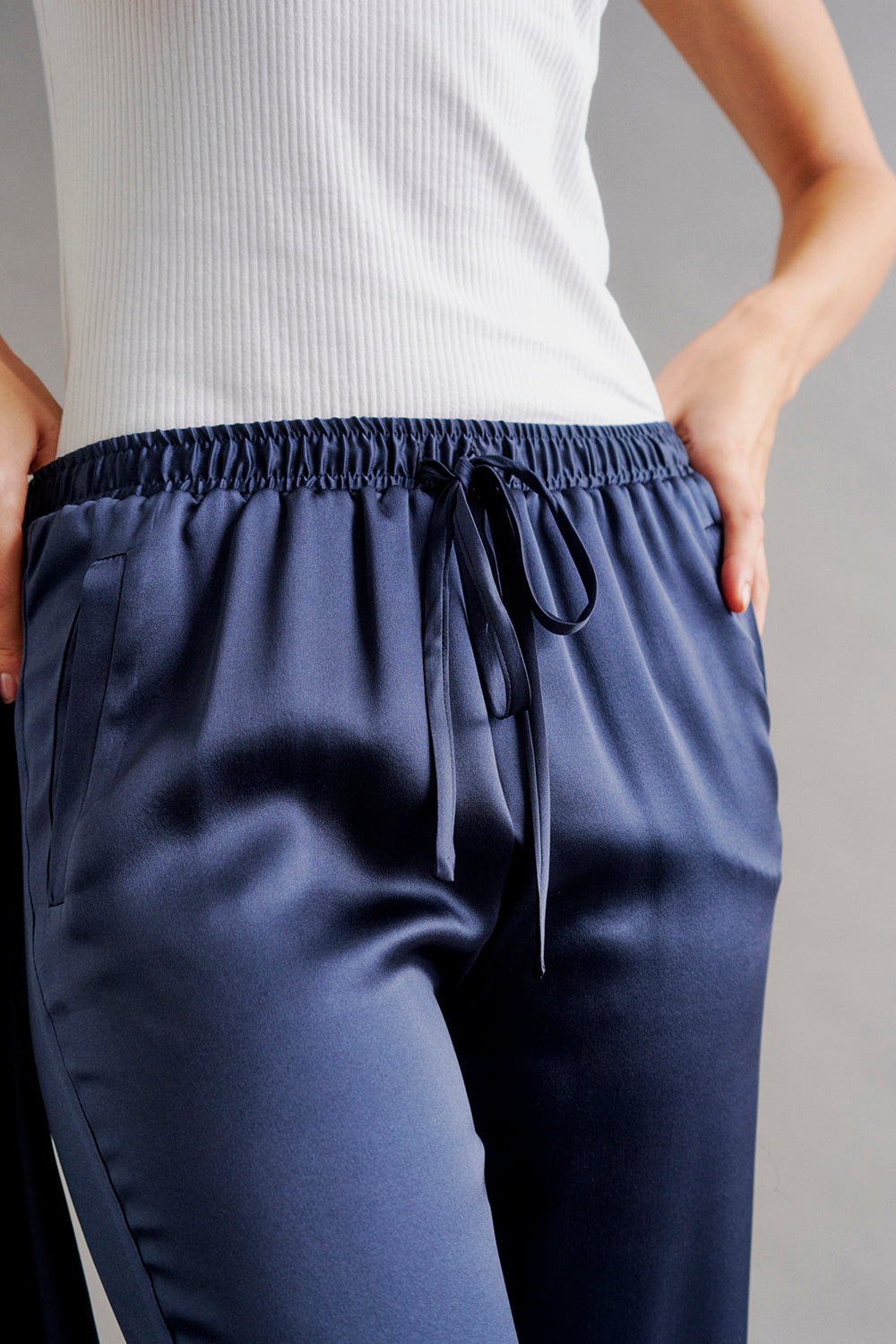 GRACE - Navy Silk Drawstring Trouser