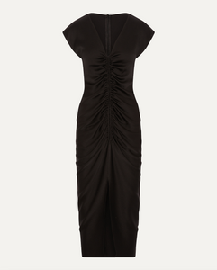 RUDI - Black Hammered Silk Ruched Dress