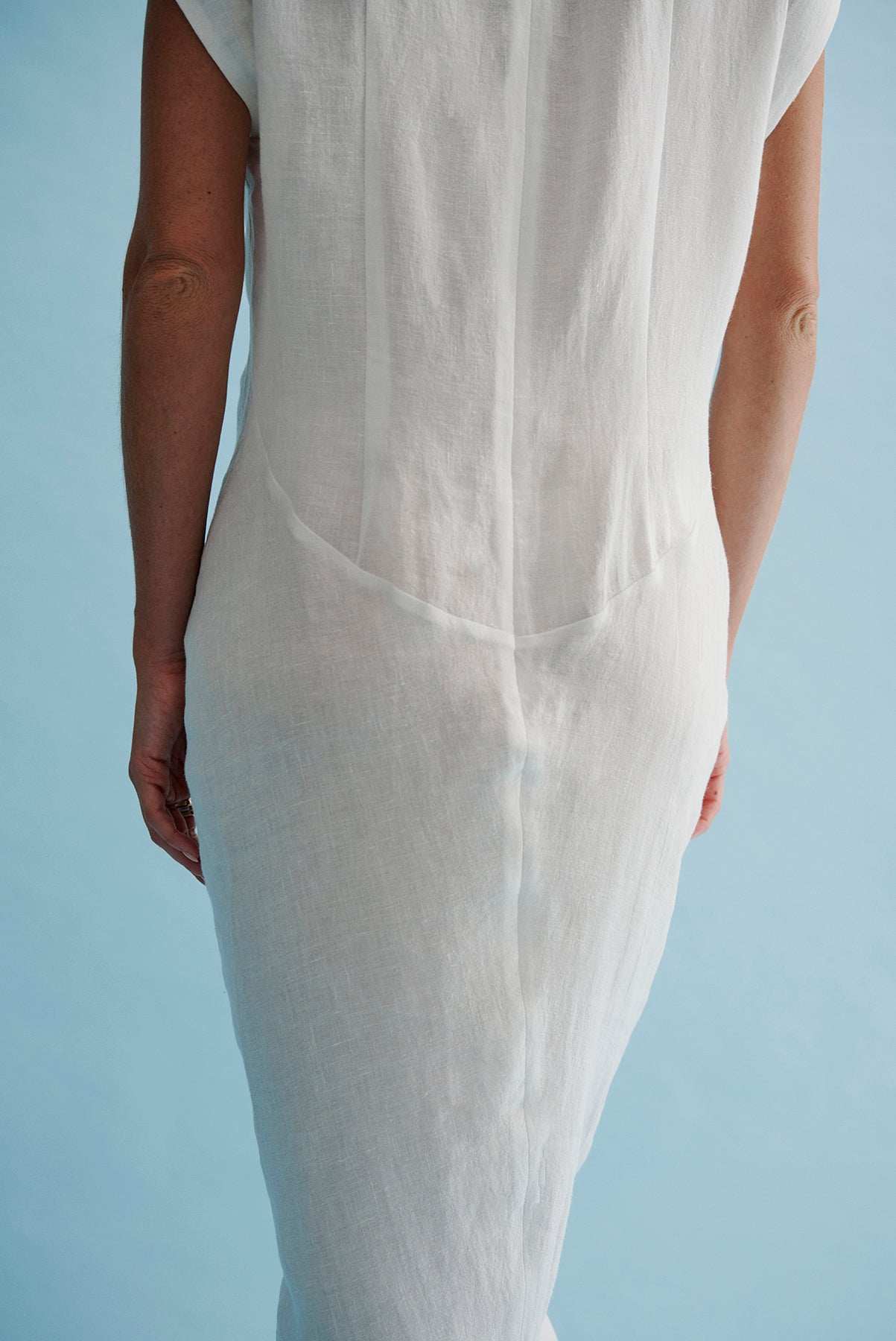 RAYE - Ivory Chambray Linen Ruched Linen Dress