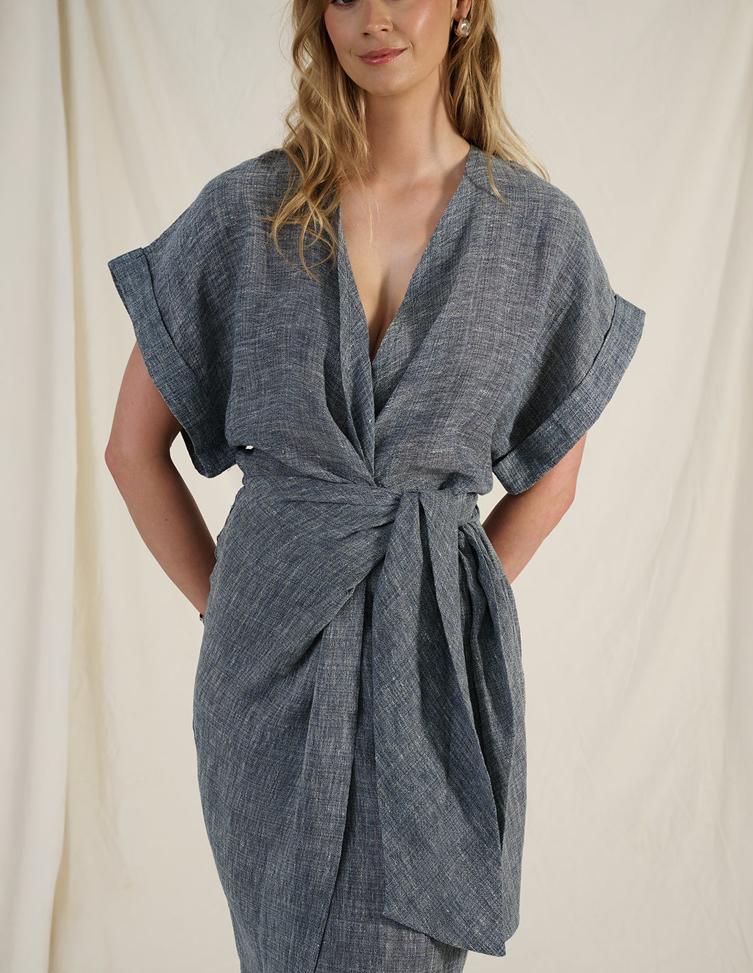 kim luxe linen wrap dress Casual Dresses Short Sleeve Green Wrap Dress Kim Luxe Linen Wrap Dress Natural The Summer Edit