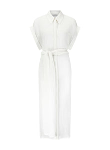 TORI - Ivory Crinkle Linen Shirt Dress