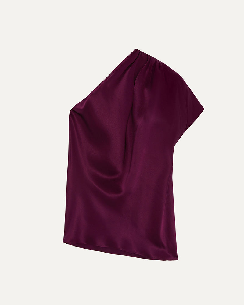 EMILY - Garnet Silk One-Shoulder Top