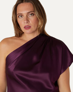 EMILY - Garnet Silk One-Shoulder Top