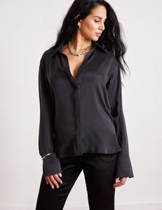 AVA - Black Sandwashed Silk Shirt