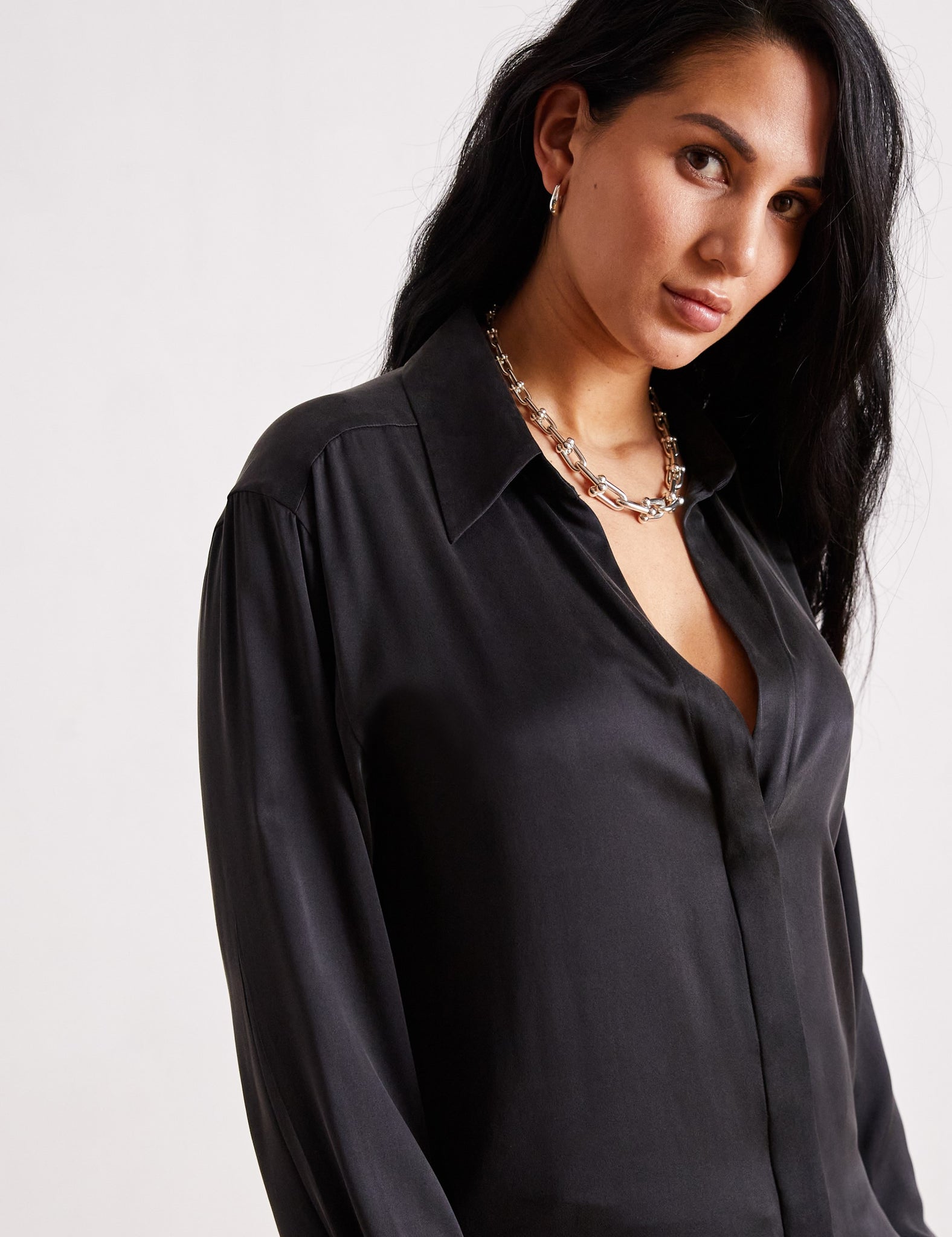 AVA - Black Sandwashed Silk Shirt