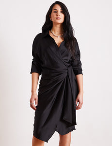 ESME - Hammered Silk Wrap Shirt Dress