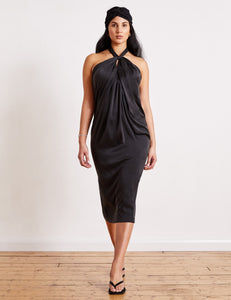 MAYA - Black Sandwashed Silk Bandeau Dress