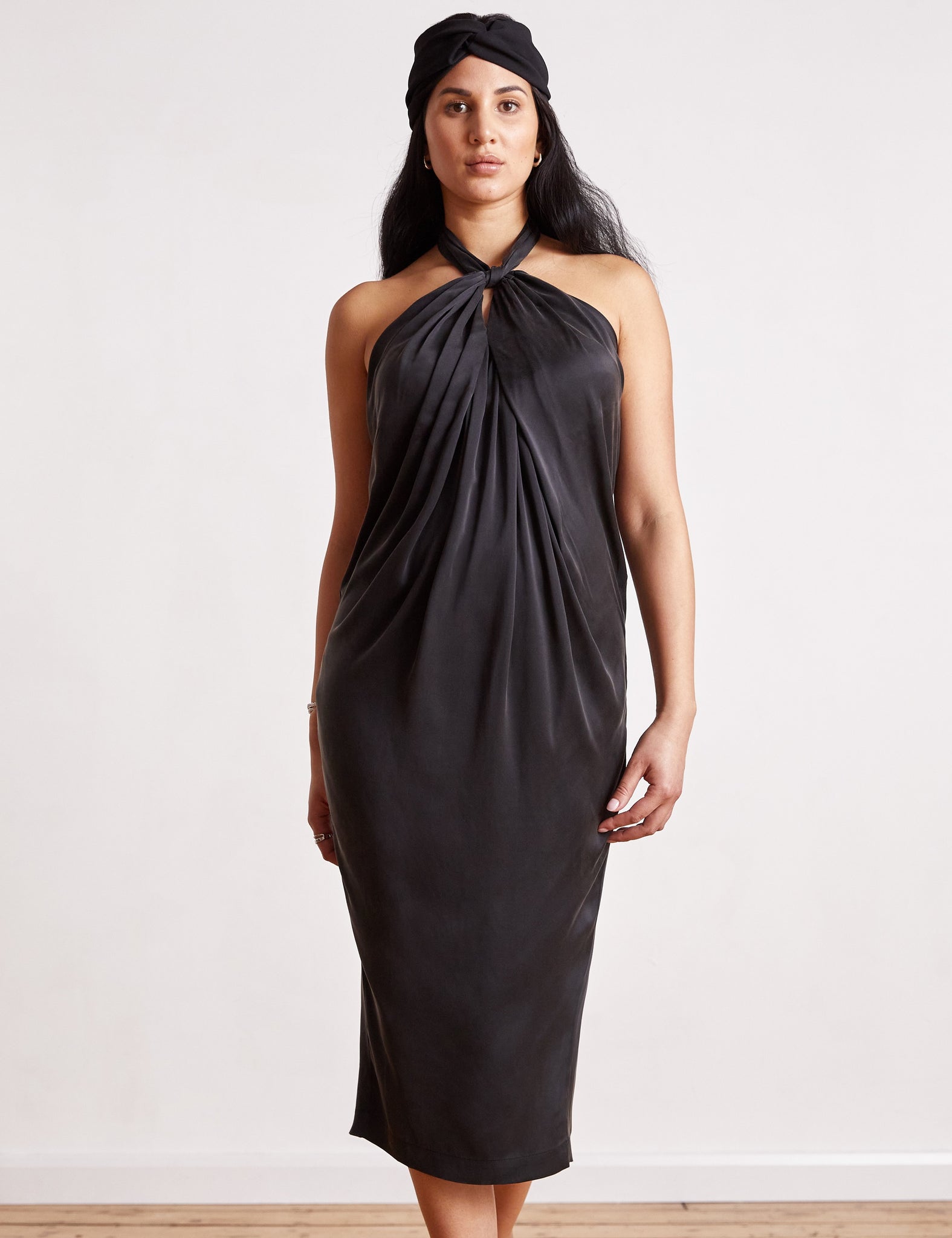 MAYA - Black Sandwashed Silk Bandeau Dress