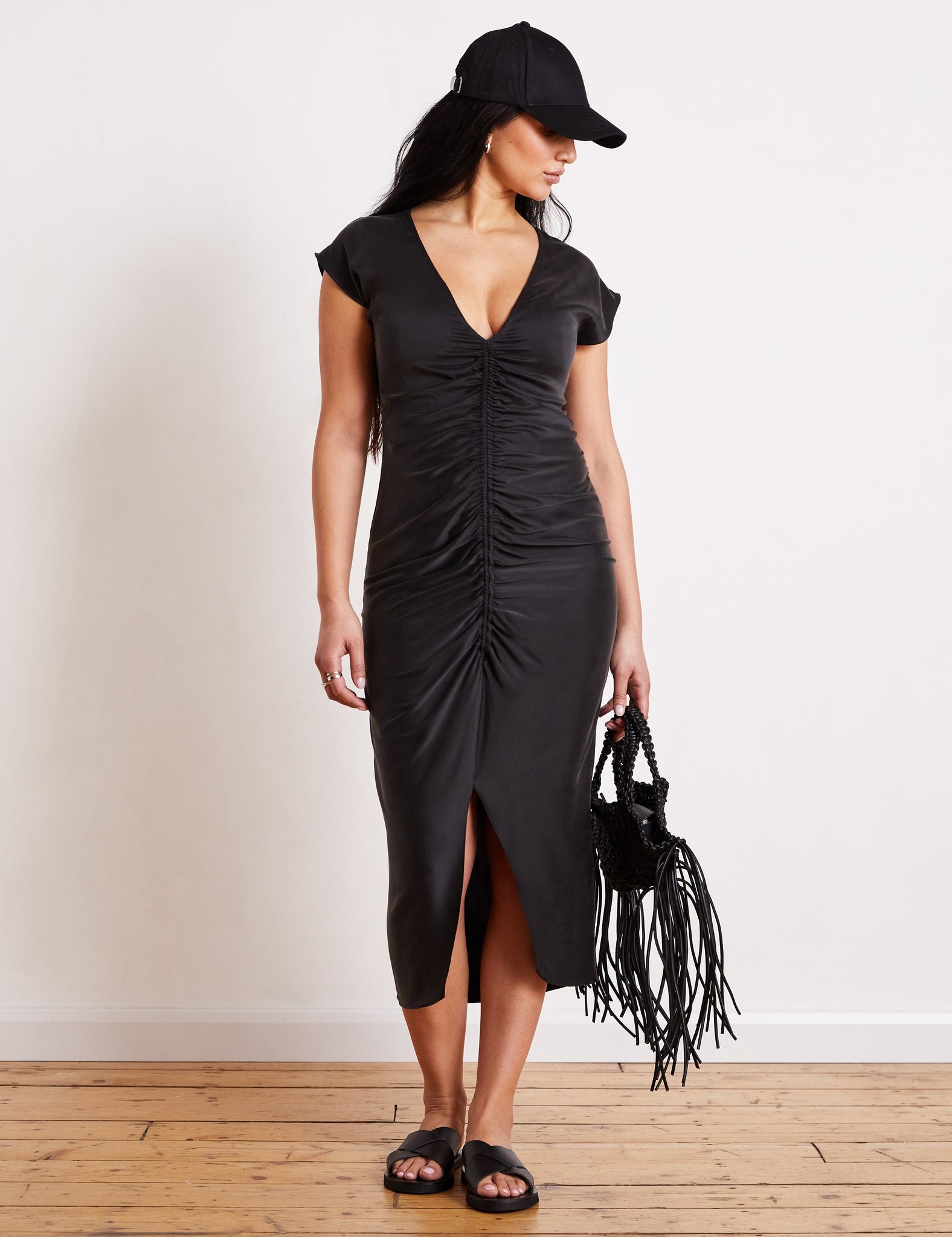 RUDI - Black Sandwashed Silk Dress
