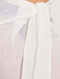 LIVI - Ivory Crinkle Linen Tie Waist Trouser
