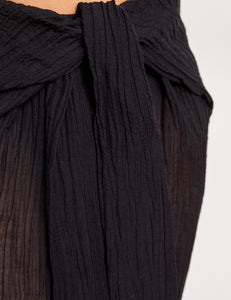 AMY -  Black Crinkle Linen Sarong Style Skirt