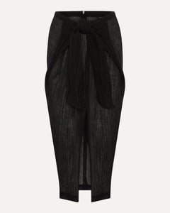AMY -  Black Crinkle Linen Sarong Style Skirt