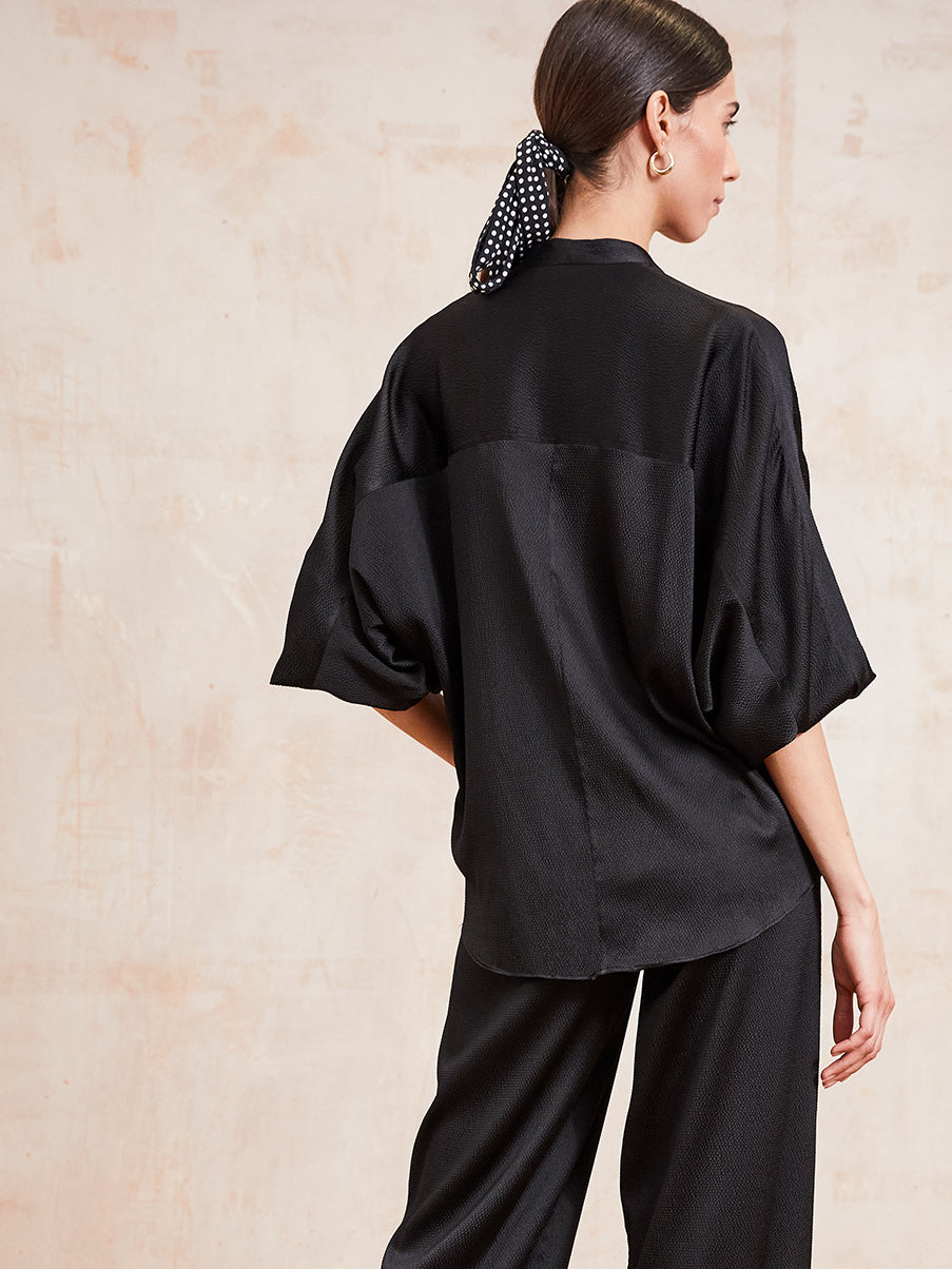 JADE - Black Hammered Silk Sports Luxe Shirt