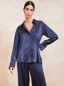 AVA - Midnight Blue Silk Shirt