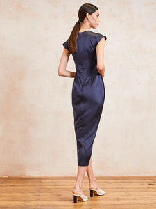 RUDI - Midnight Blue Silk Ruched Dress