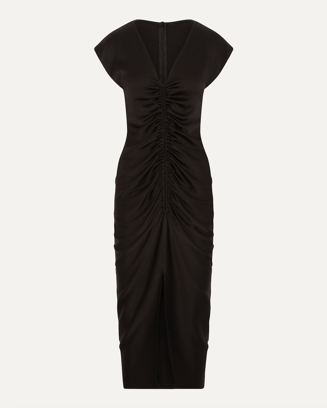 RUDI - Black Hammered Silk Ruched Dress