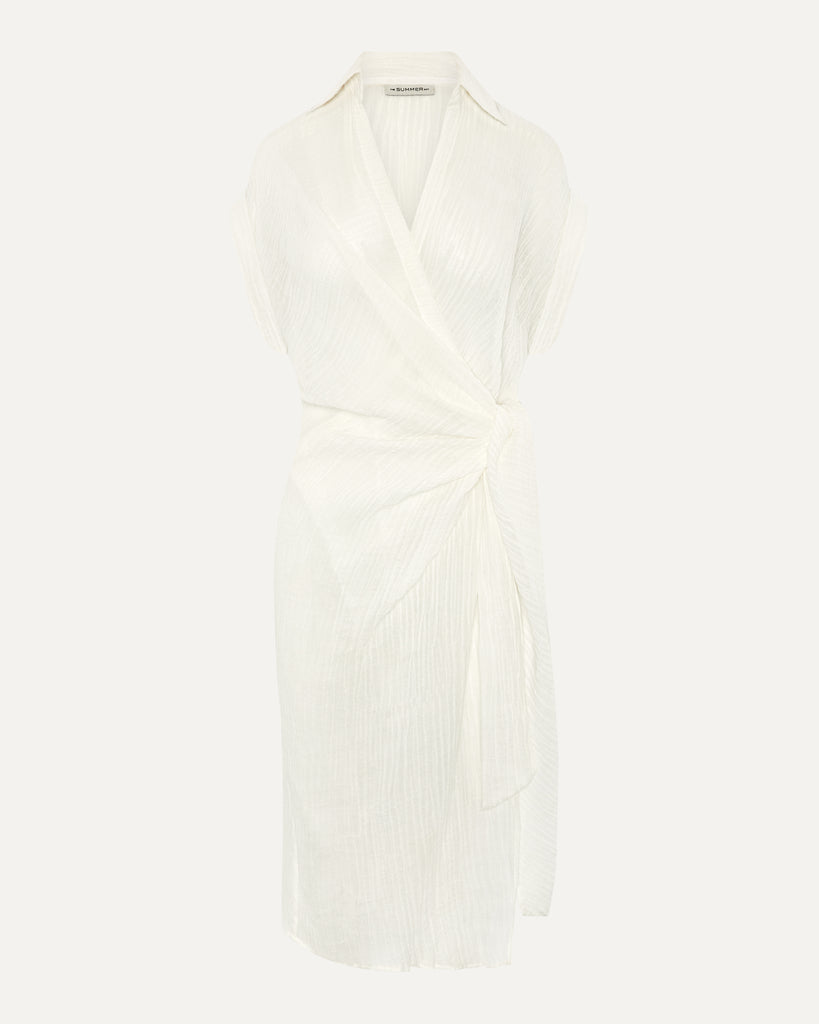 GEORGIA - Ivory Crinkle Linen Wrap Dress