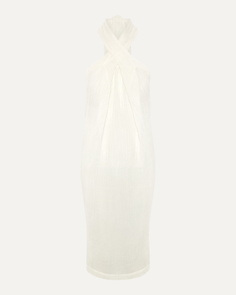 BELLA -Ivory Crinkle Linen Bandeau Dress